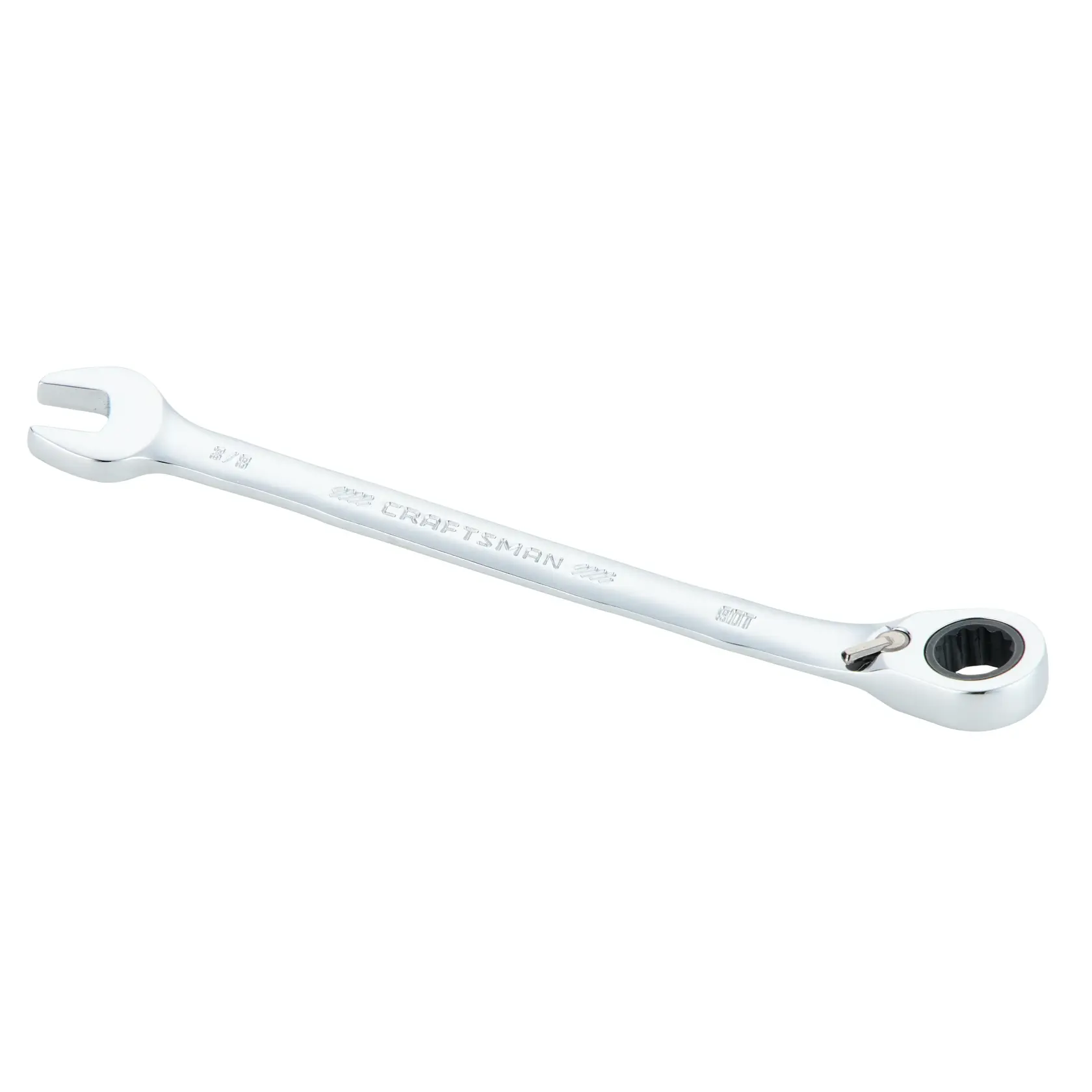 A CRAFTSMAN ratcheting combination wrench, featuring an open end on one side and a ratcheting box end on the other, displayed against a white background.