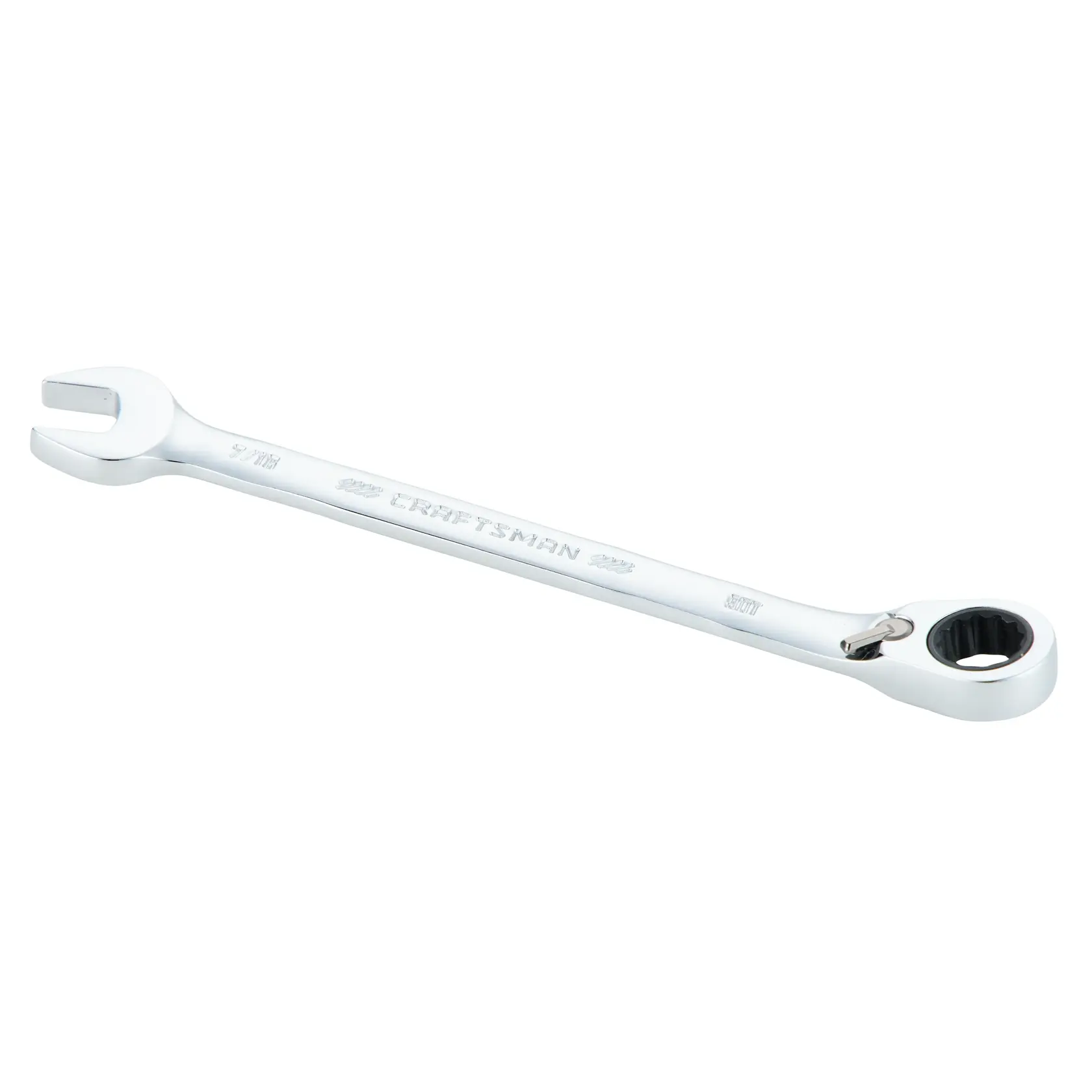 A CRAFTSMAN combination wrench with an open-end on one side and a ratcheting box-end on the other side, shown against a white background.
