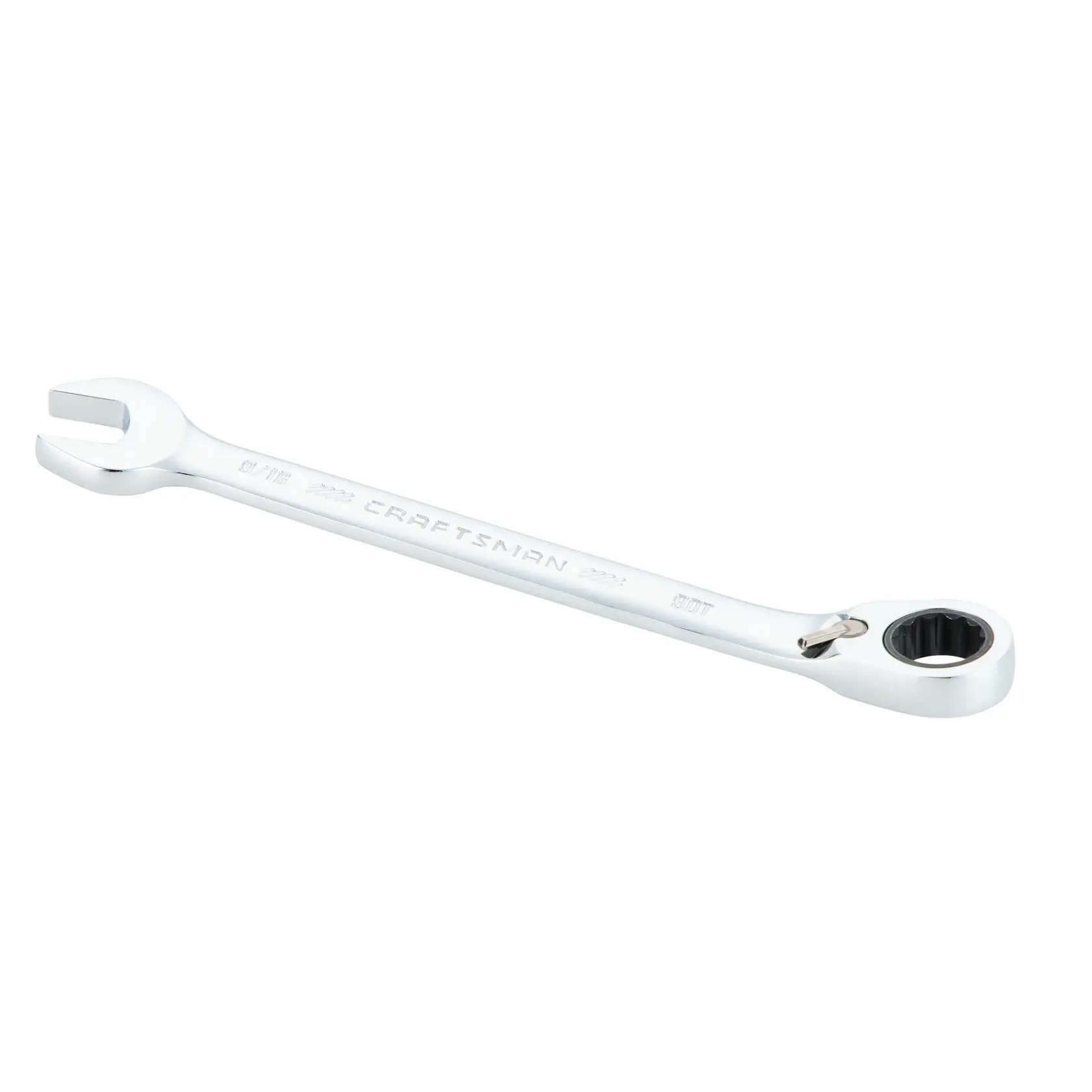 A silver Craftsman combination ratcheting wrench, showing an open end on one side and a ratcheting box end on the other, displayed against a white background.