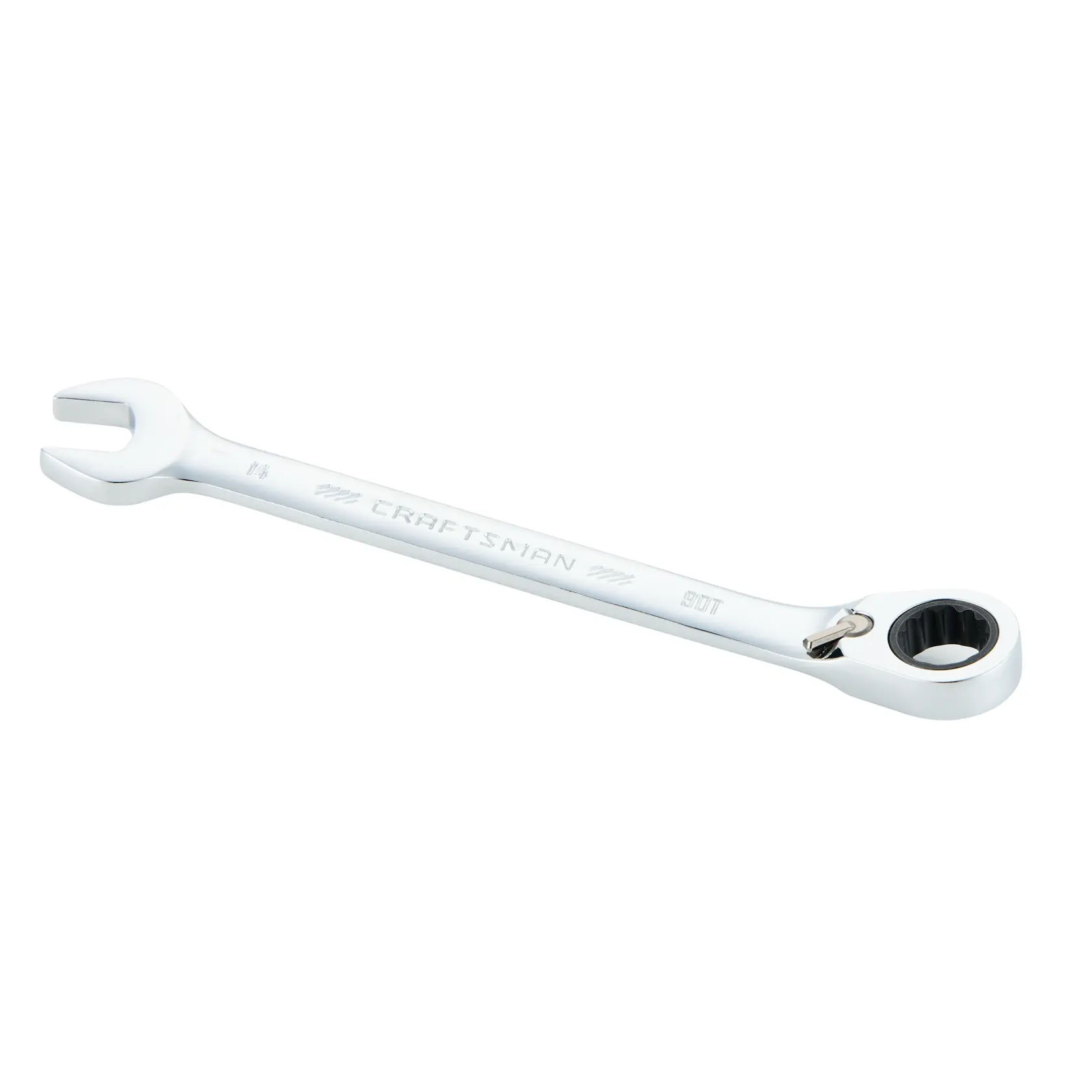 A CRAFTSMAN ratcheting combination wrench with an open end and a ratcheting box end, shown on a white background.