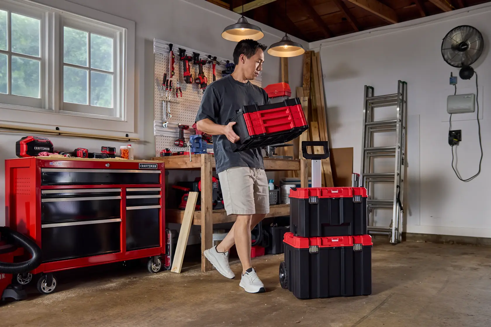 Wide garage angle man stacking CRAFTSMAN® VERSASTACK™ 242 pc. Mechanics Tool Set
