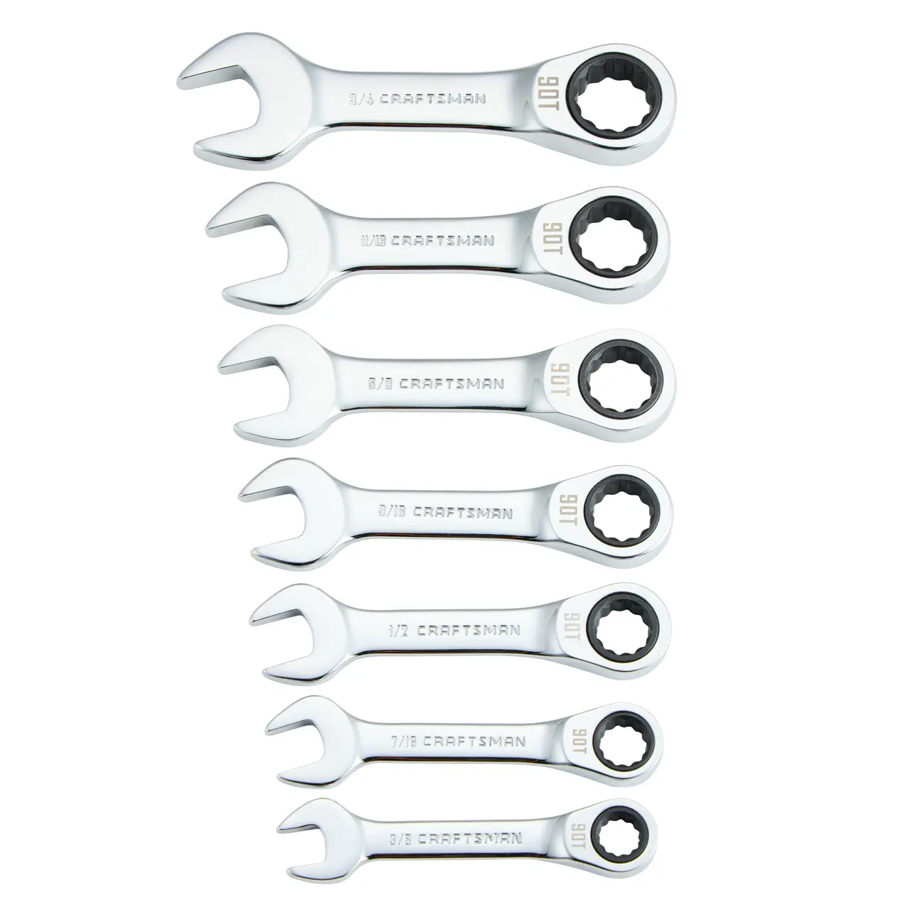 Standard (SAE) Stubby Ratcheting Wrench Set (7-Piece)