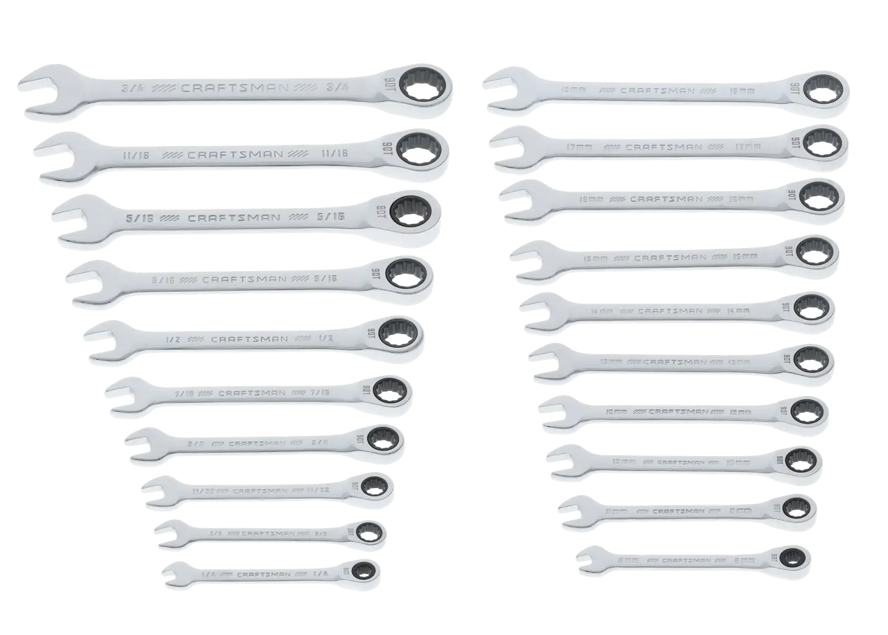 20-Piece Ratcheting Combination Wrench Set (SAE/Metric)
