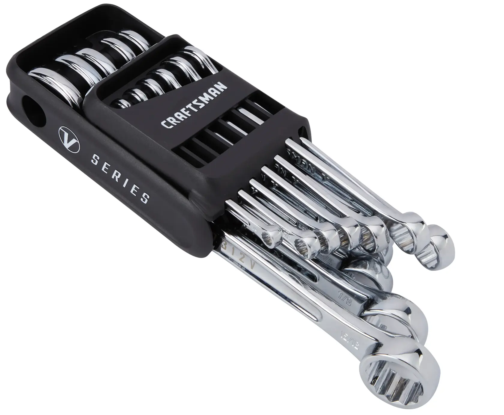 Right profile of V series S A E combination wrench set (12 piece).