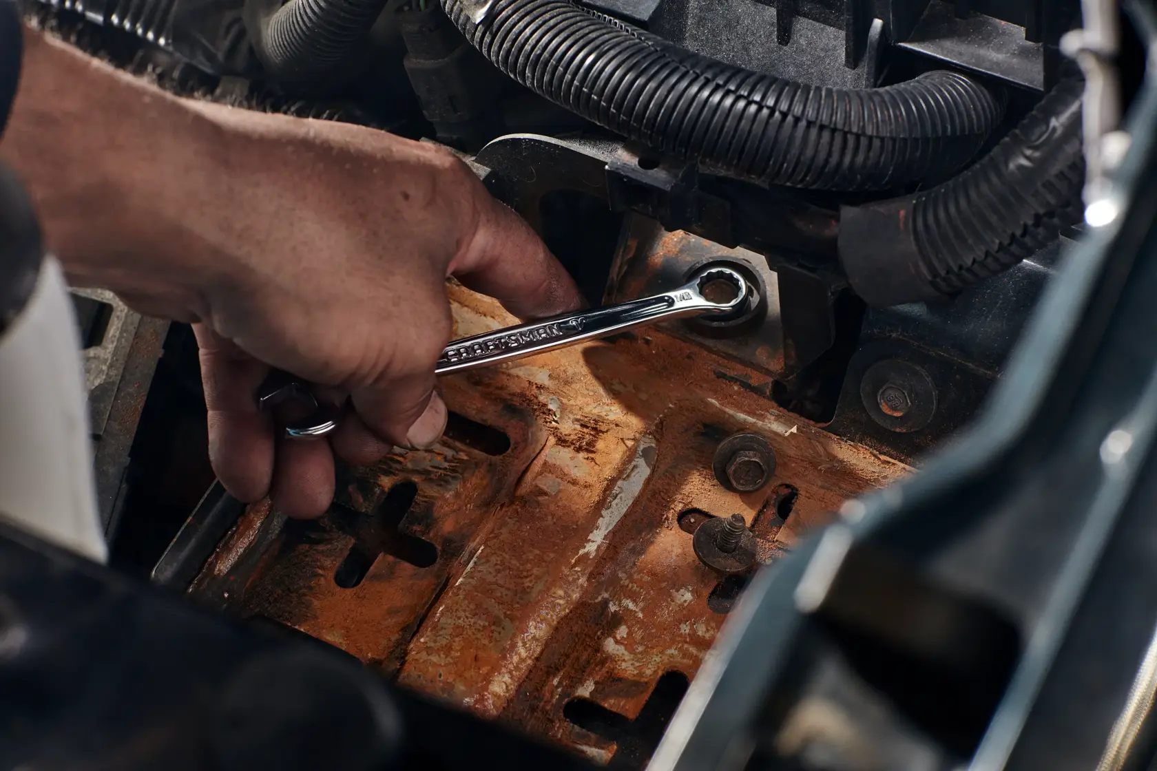 V series S A E combination wrench set (12 piece) being used.