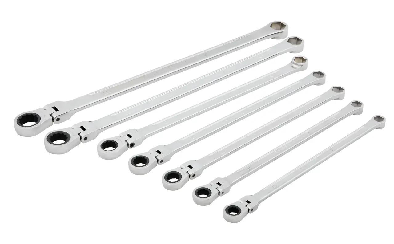 V-Series XXL SAE Ratcheting Single Flex Head Double Box End Wrench Set (7 pc)