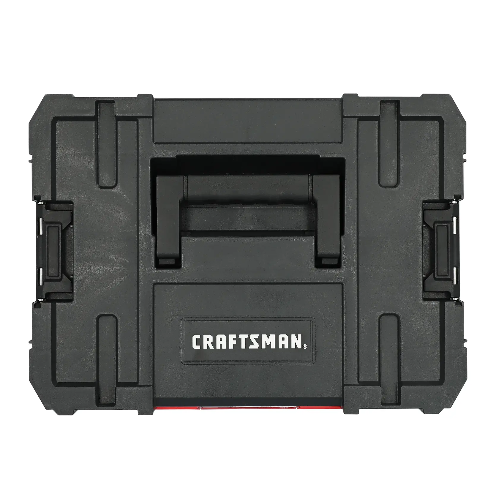 Photography of Craftsman black plastic tool box with handle, top view, CMST17803.