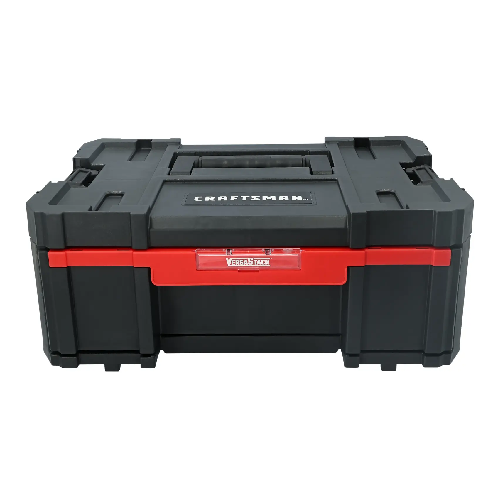 Craftsman black and red tool box, front angle, VERSASTACK model, SKU CMST17803, on white background.