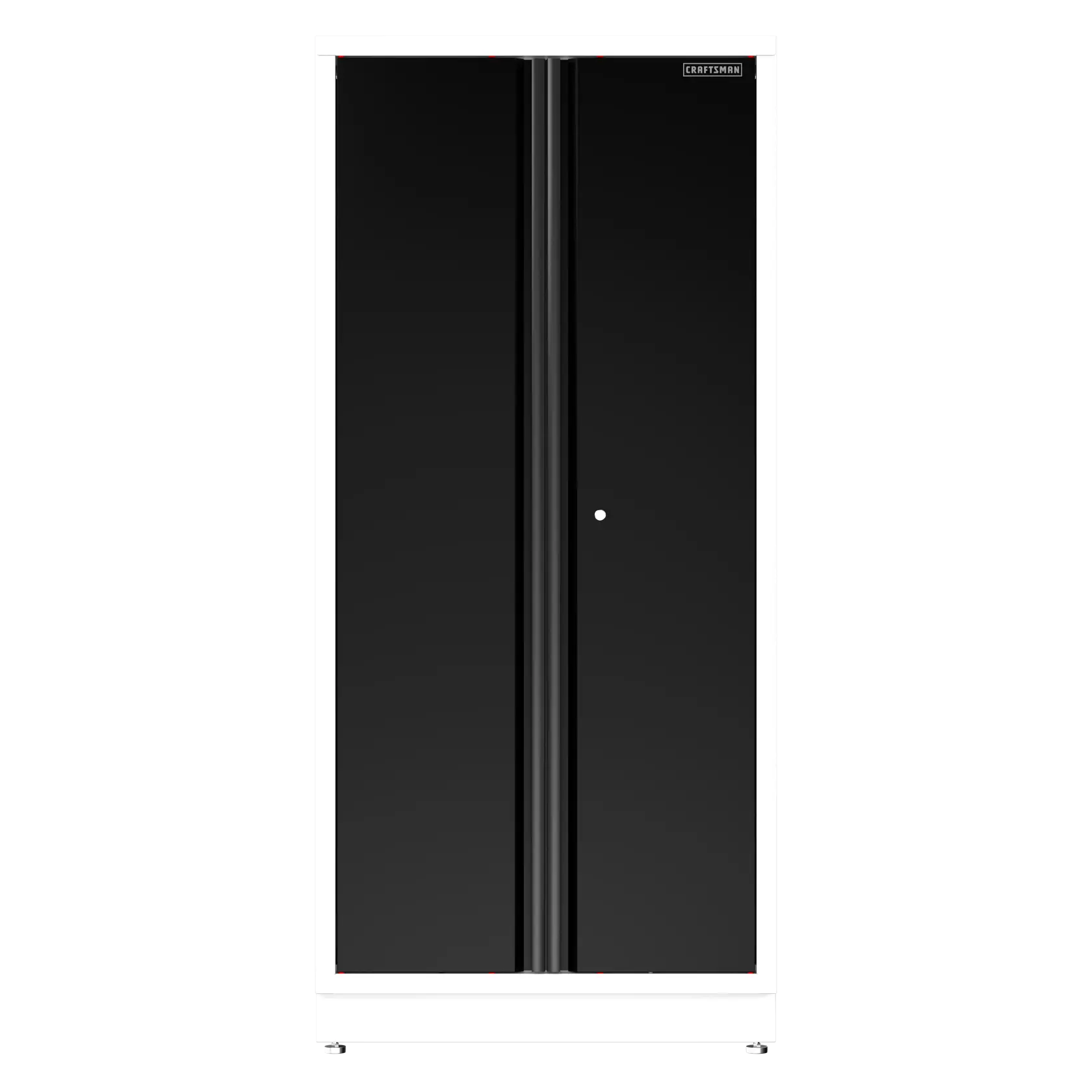 A tall, black storage cabinet with double doors and a central handle, branded with CRAFTSMAN at the top right corner.