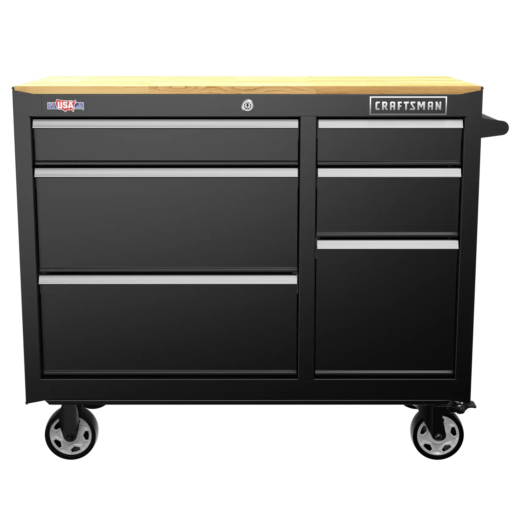 One black CRAFTSMAN 41 inch Wide 6-Drawer Mobile Workbench