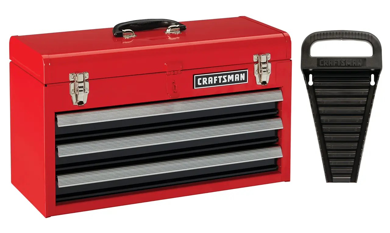 3-Drawer Portable Steel Tool Box With Wrench Organizer
