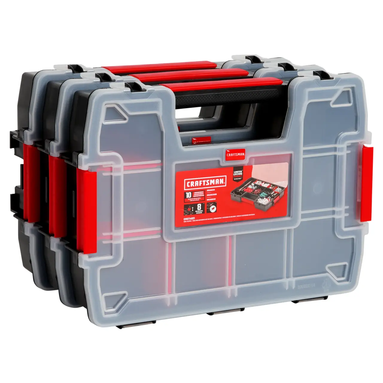 Profile of 3 Pack 10 Compartment Plastic Small Parts Organizer.