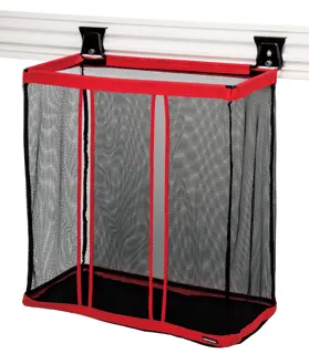 Black and red VERSATRACK Ball Organizer attached to white VERSATRACK trackwall
