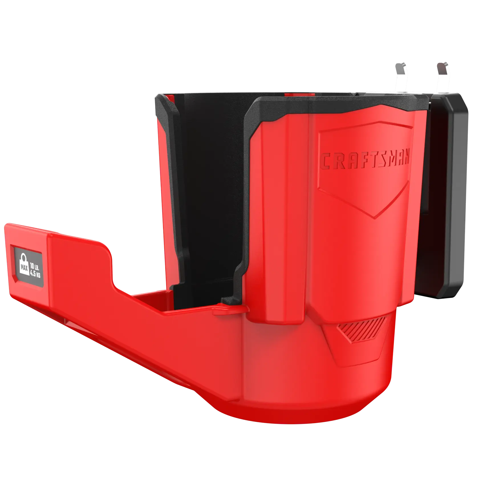 A red plastic Craftsman camera holder with black accents, designed to mount onto a surface. The holder features reinforced sides and an extended arm, with maximum weight information visible on the side.