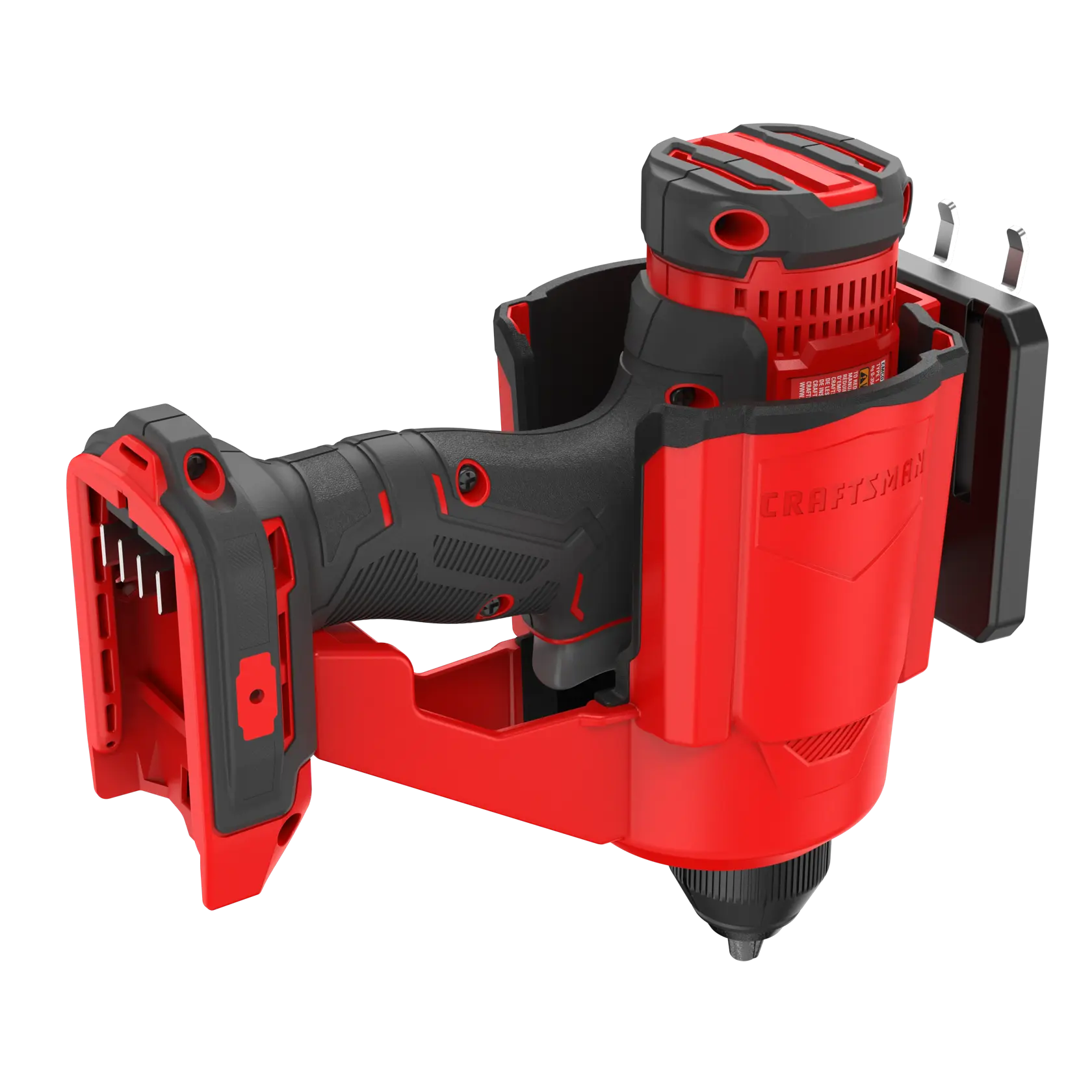 Photo of Craftsman cordless nailer CMST82823VT in red and black, shown from left angle on white background.