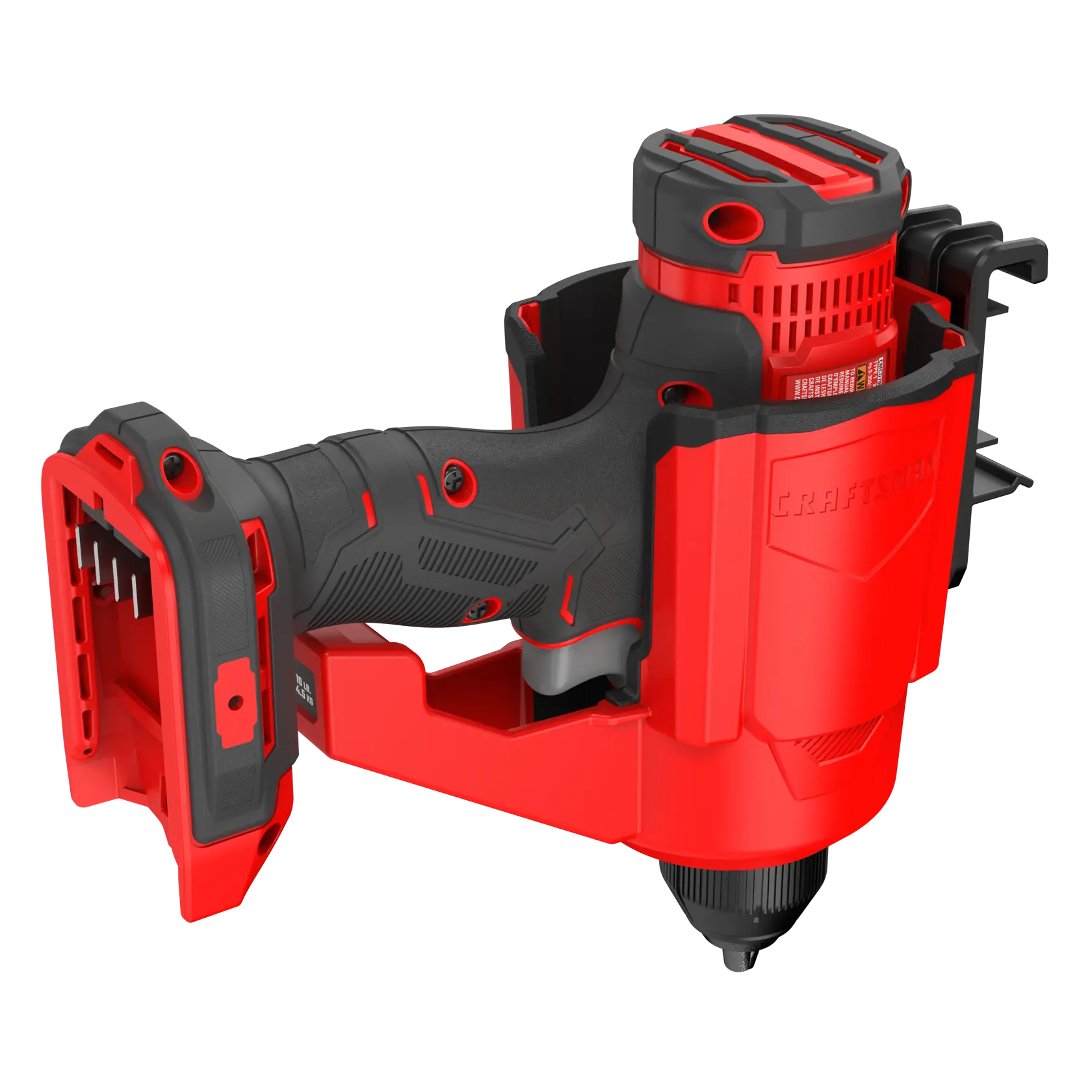 Craftsman cordless nailer tool CMST82823VT, red and black, angled view on white background.