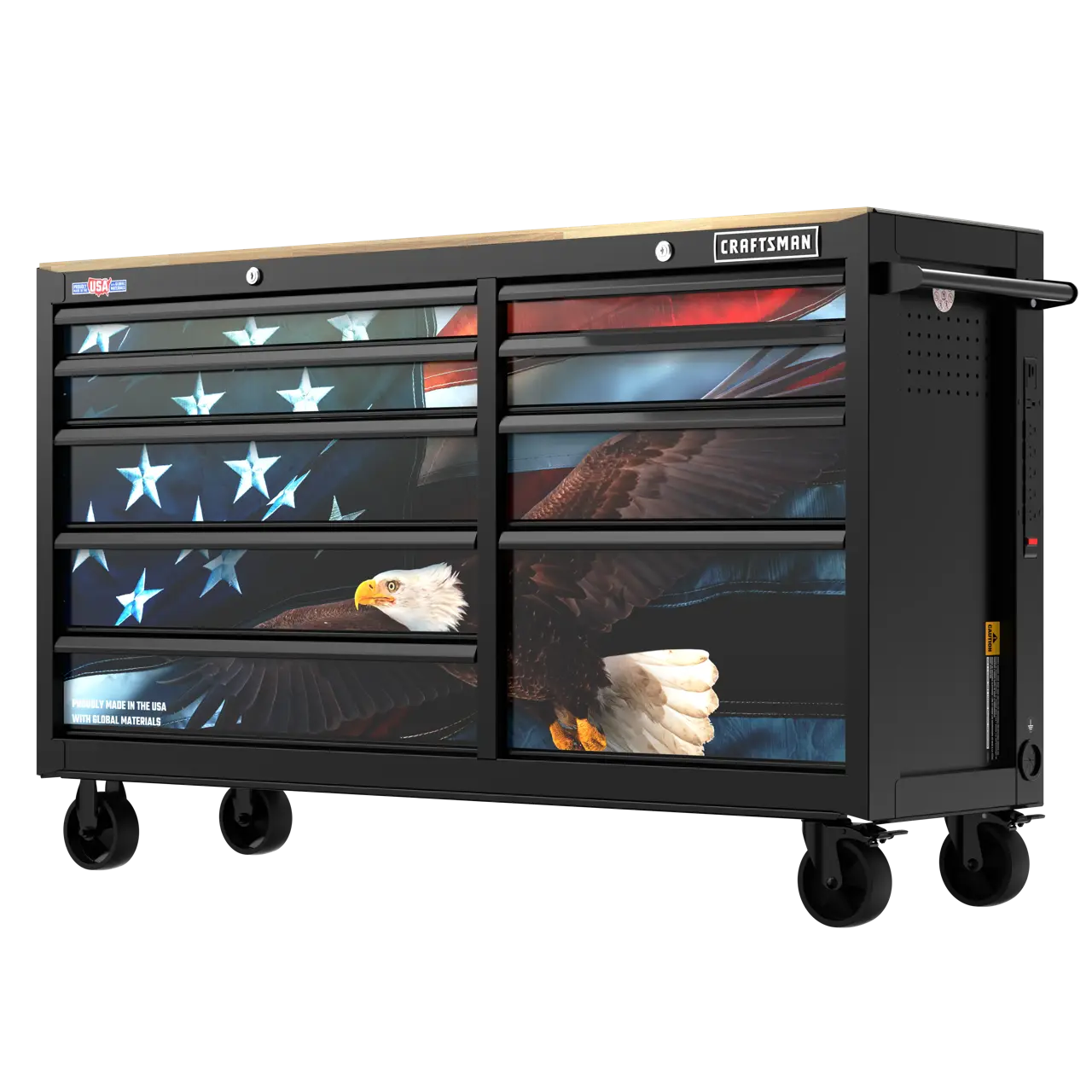 63-in Wide Rolling Tool Workstation With Magnetic Patriotic Panels (Black)