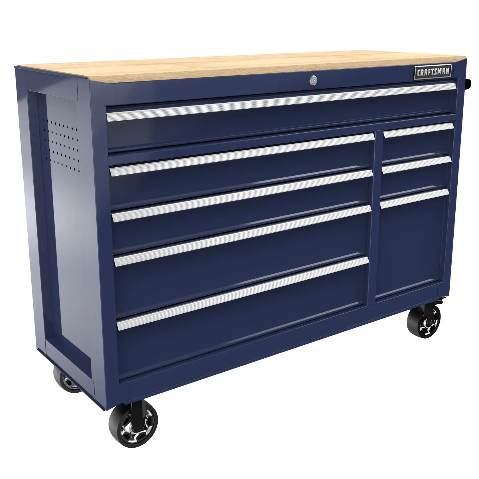 CRAFTSMAN S2000 Workstation in Midnight Blue with Wood Worktop angled view