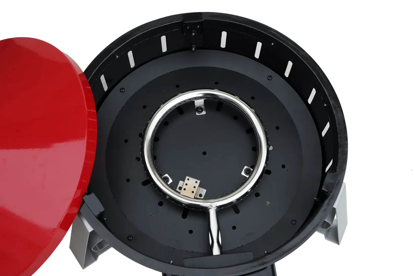 Red Portable Steel Round Propane Gas Firebowl Detail burner, no rocks