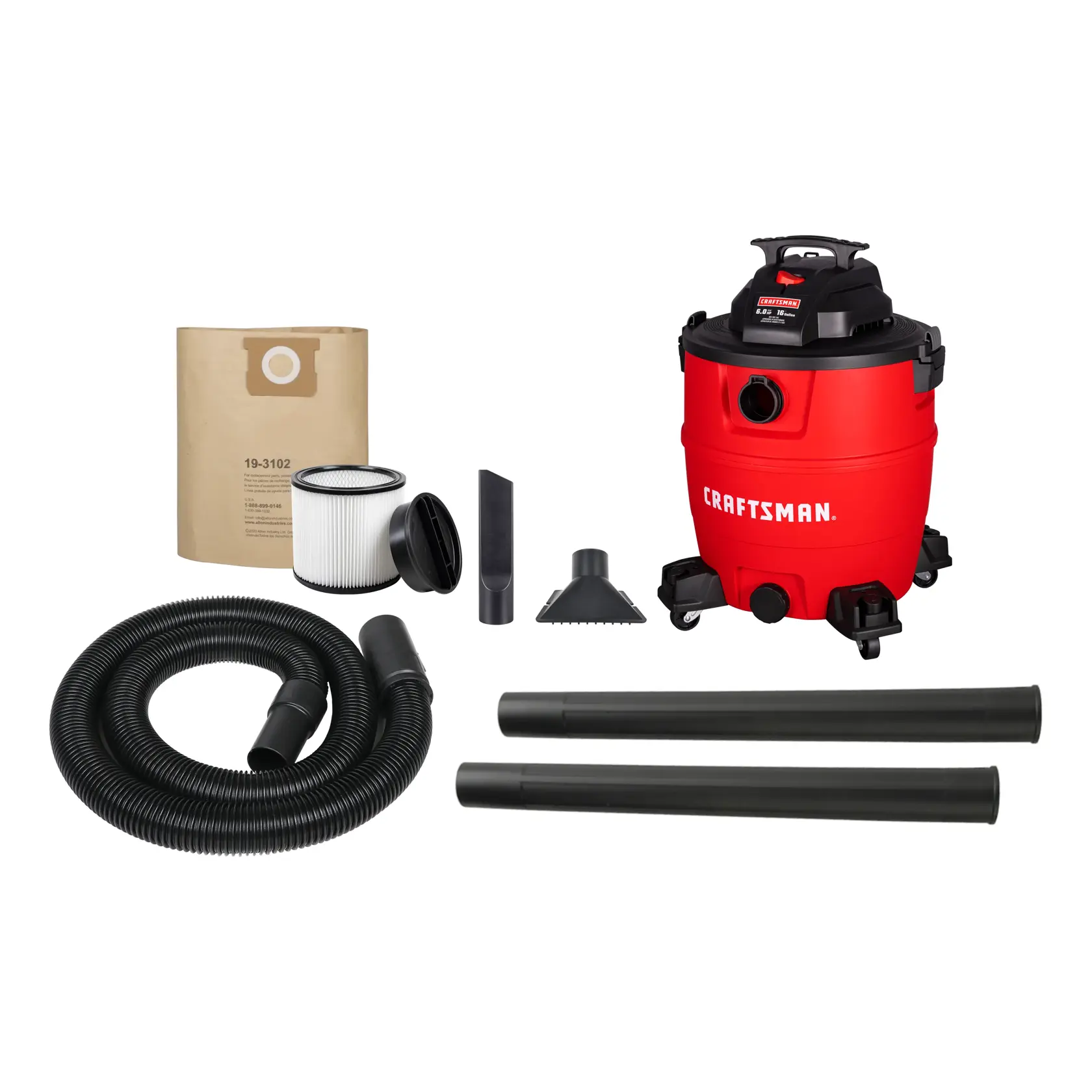 16-Gallon 6 HP Corded Wet/Dry Shop Vacuum with Accessories Included