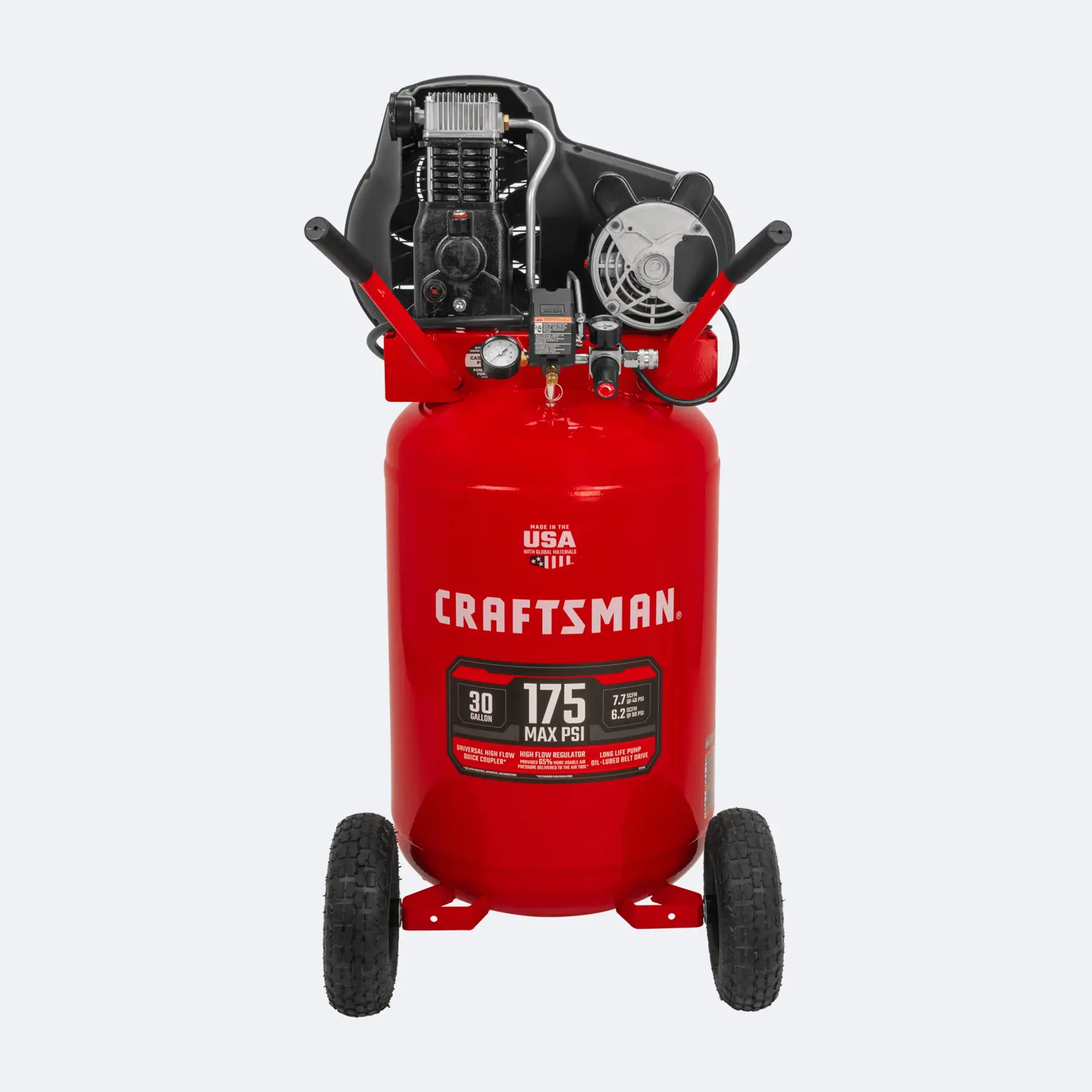 30 Gallon 175 PSI Vertical Portable Electric Air Compressor Front Facing 