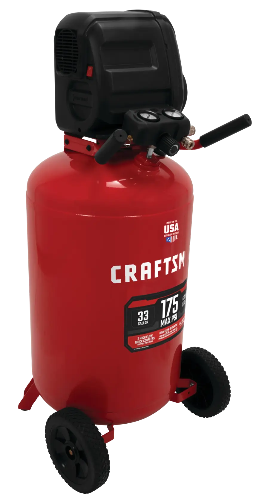 33 gallons 175 p s i oil free portable vertical air compressor.