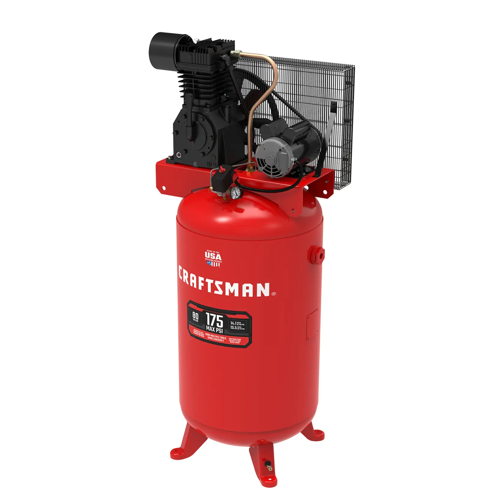 80 Gallon 175 PSI Vertical Portable Electric Air Compressor Left Facing