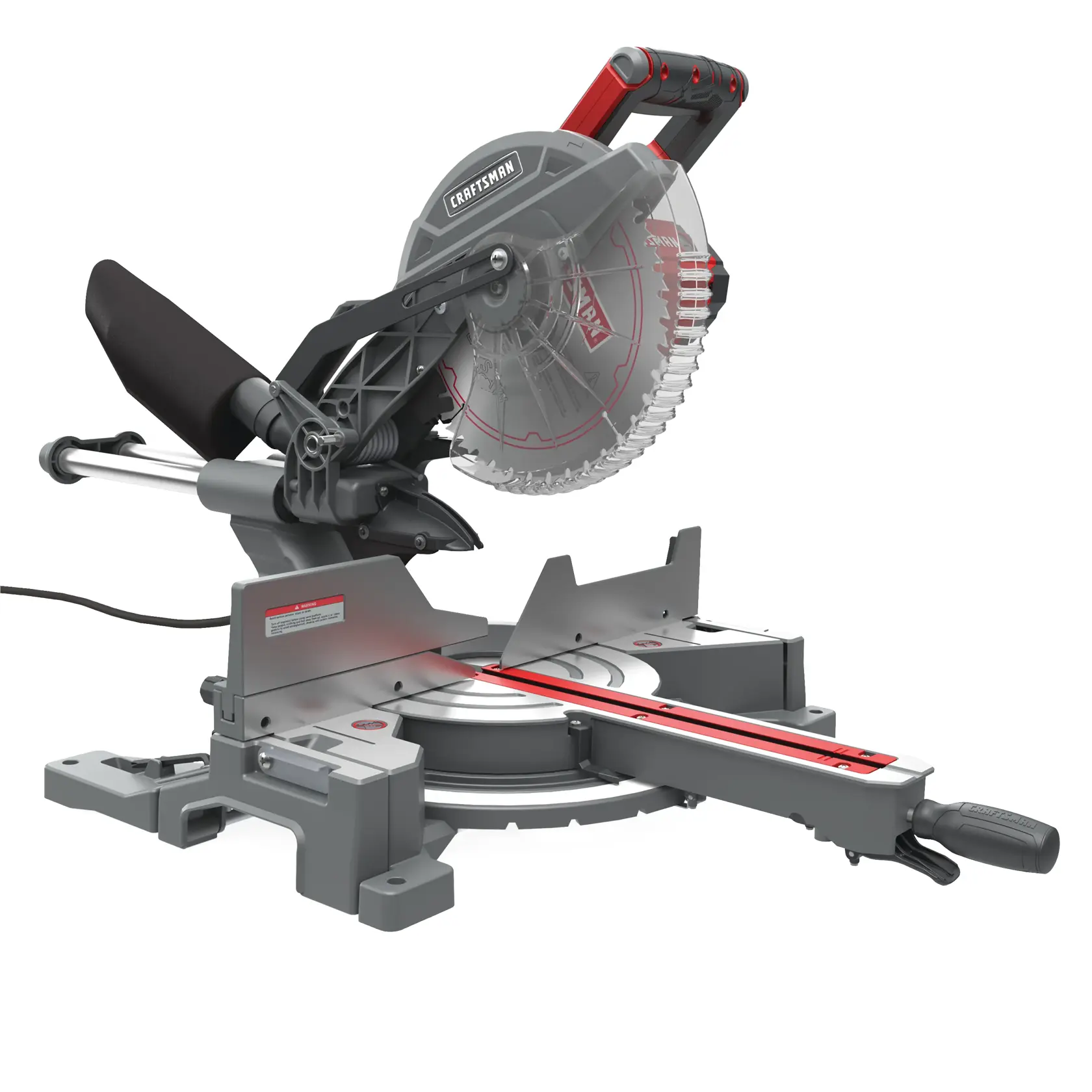 Left profile of 10 inch single bevel sliding miter saw.