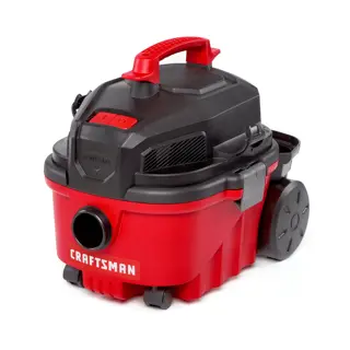 Front facing left angle view of CRAFTSMAN 4 Gallon 5.0 Peak Horsepower wet dry shop vacuum