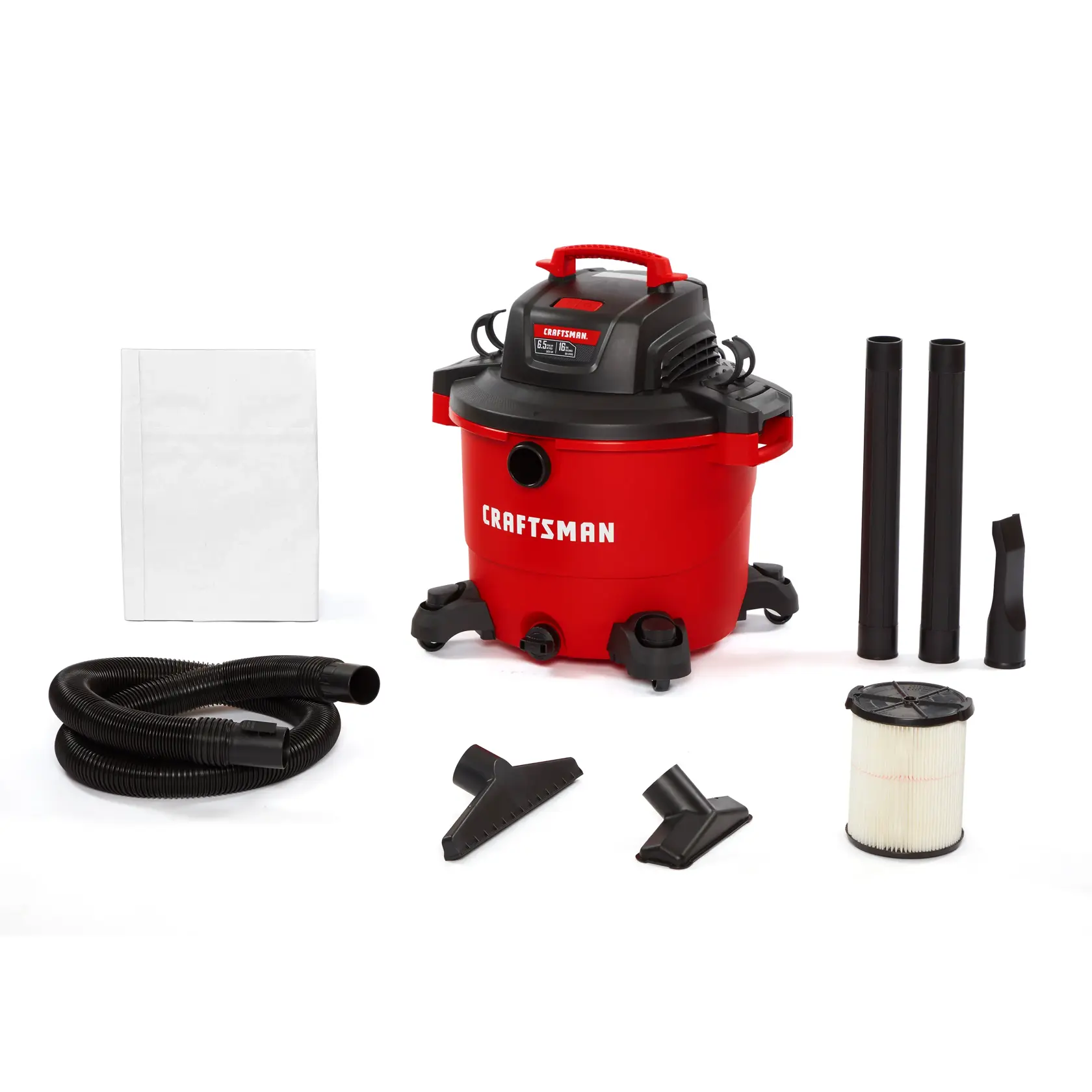 16 gallon 6.5 Peak h p heavy duty wet and dry vac kit.