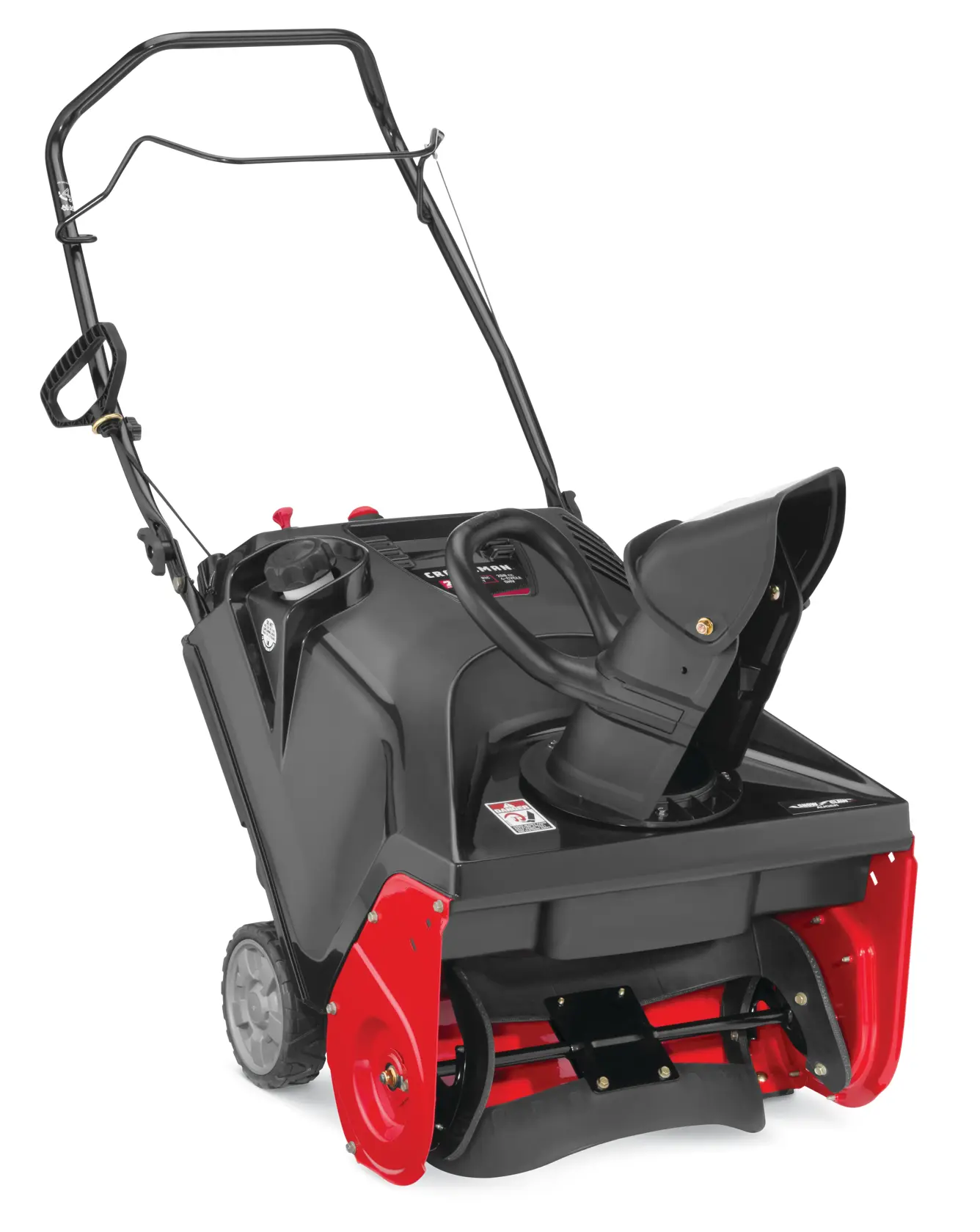 Profile of 21 inch 208 CC electric start single stage snow blower.