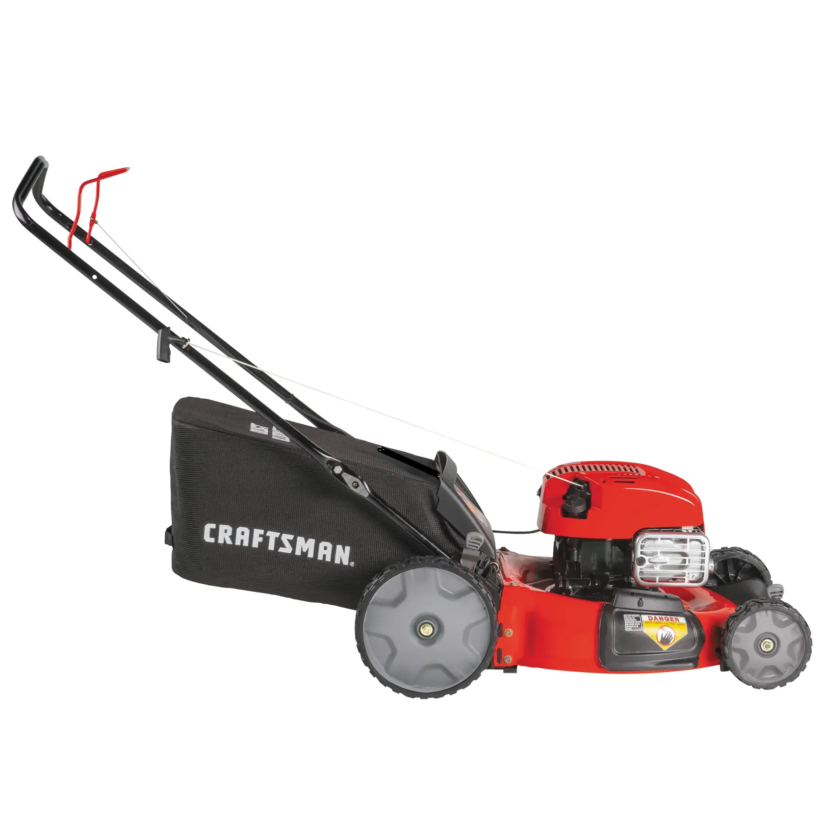 Left profile of 163 c c push mower.