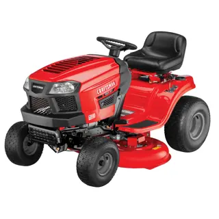 Profile of 42 inch 17.5 h p gear drive riding mower.