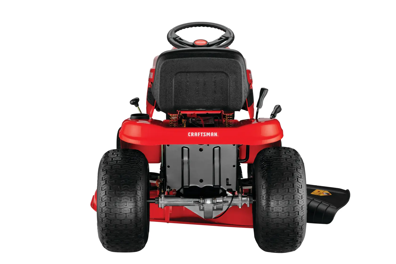 Left profile of 42 inch 17.5 h p gear drive riding mower.