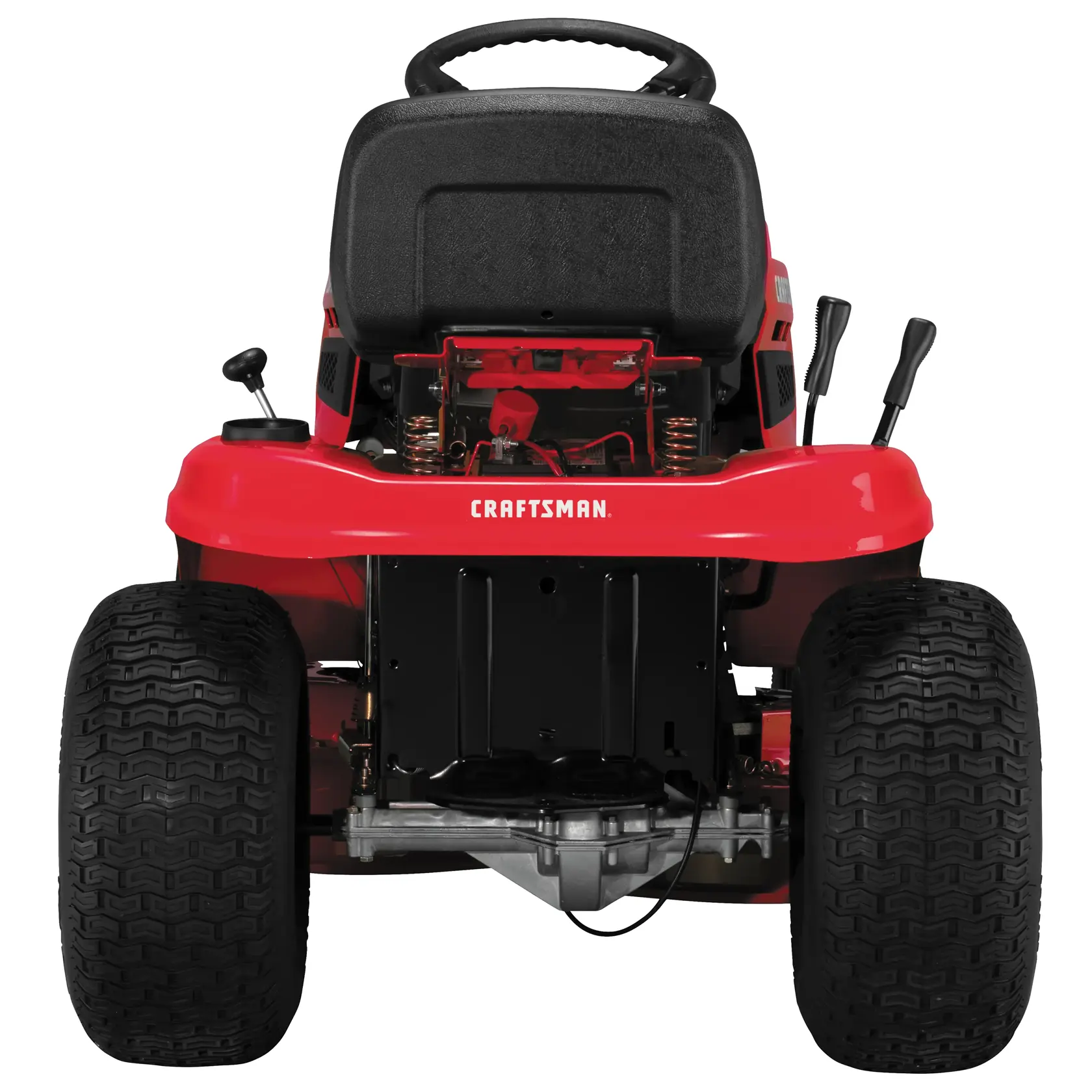 Backside of  T 100 Gear drive riding mower.