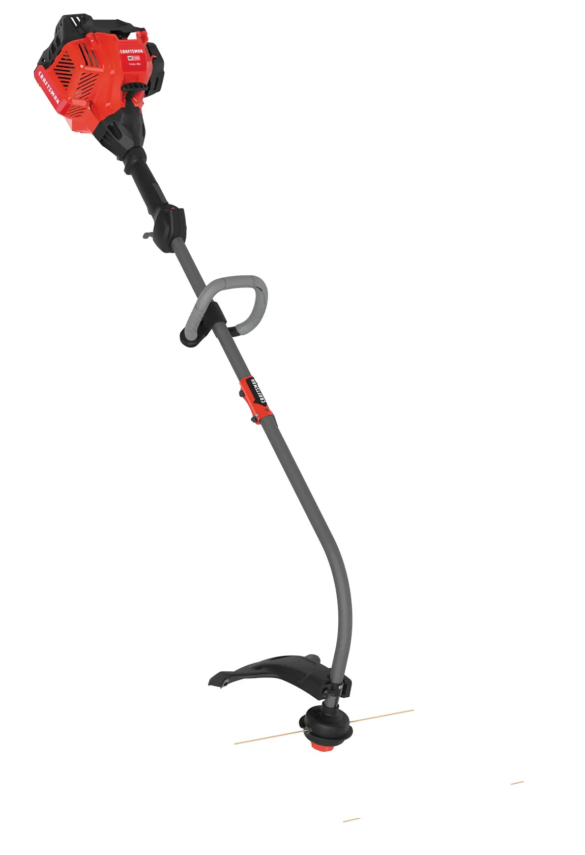Left profile of W C 2200 weedwacker 25 C C 2 cycle 17 inch attachment capable curved shaft gas trimmer.