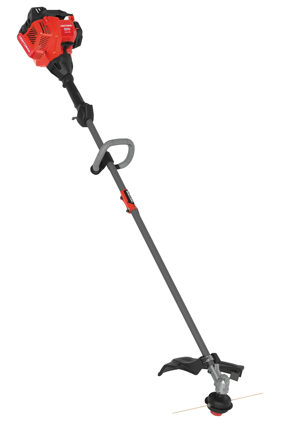 Left profile of  W S 2200 weedwacker 25 C C 2 cycle 17 inch attachment capable straight shaft gas trimmer.