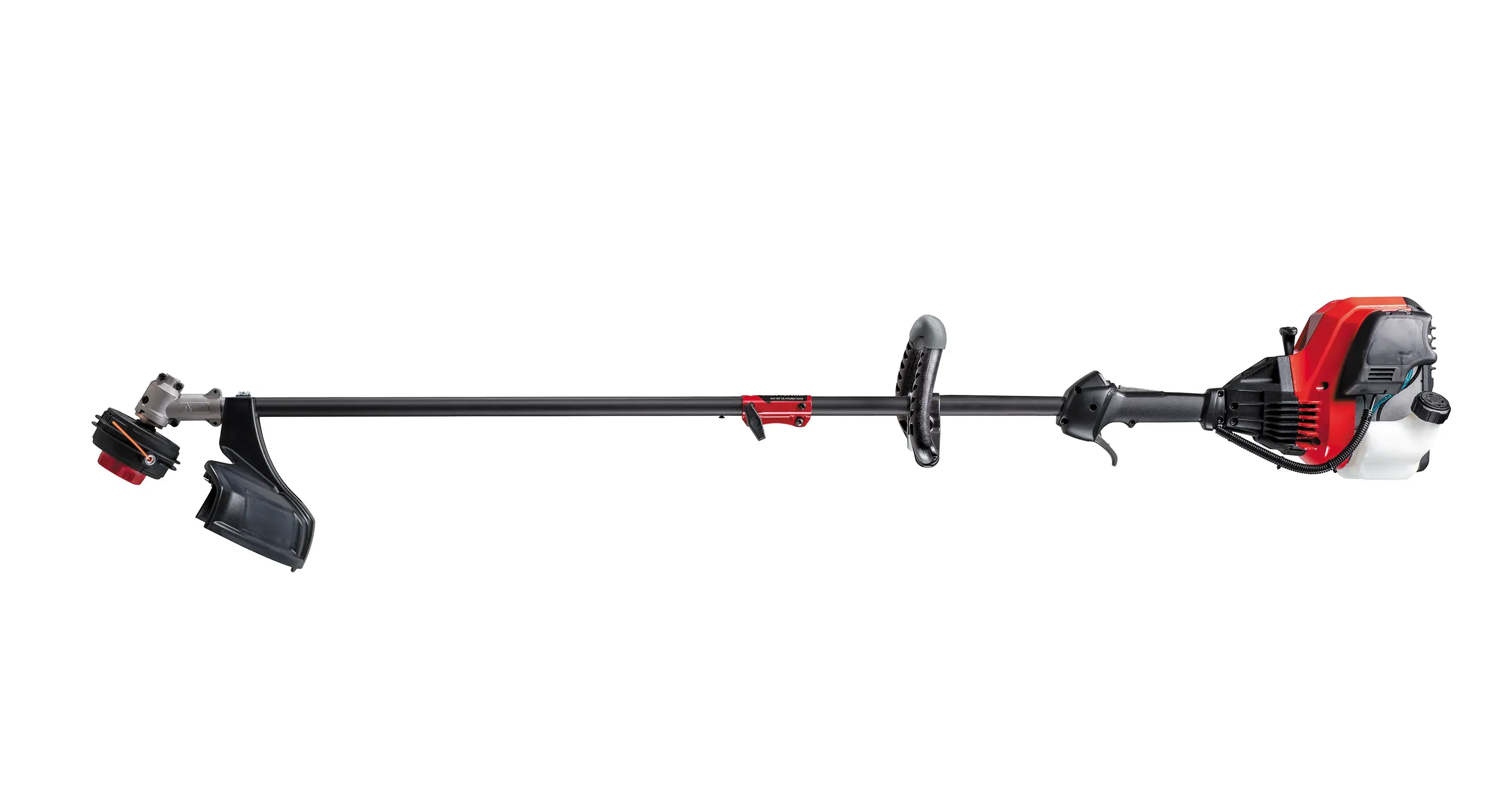 Profile of Weedwacker 30 C C 4 cycle 17 inch attachment capable straight shaft gas trimmer.