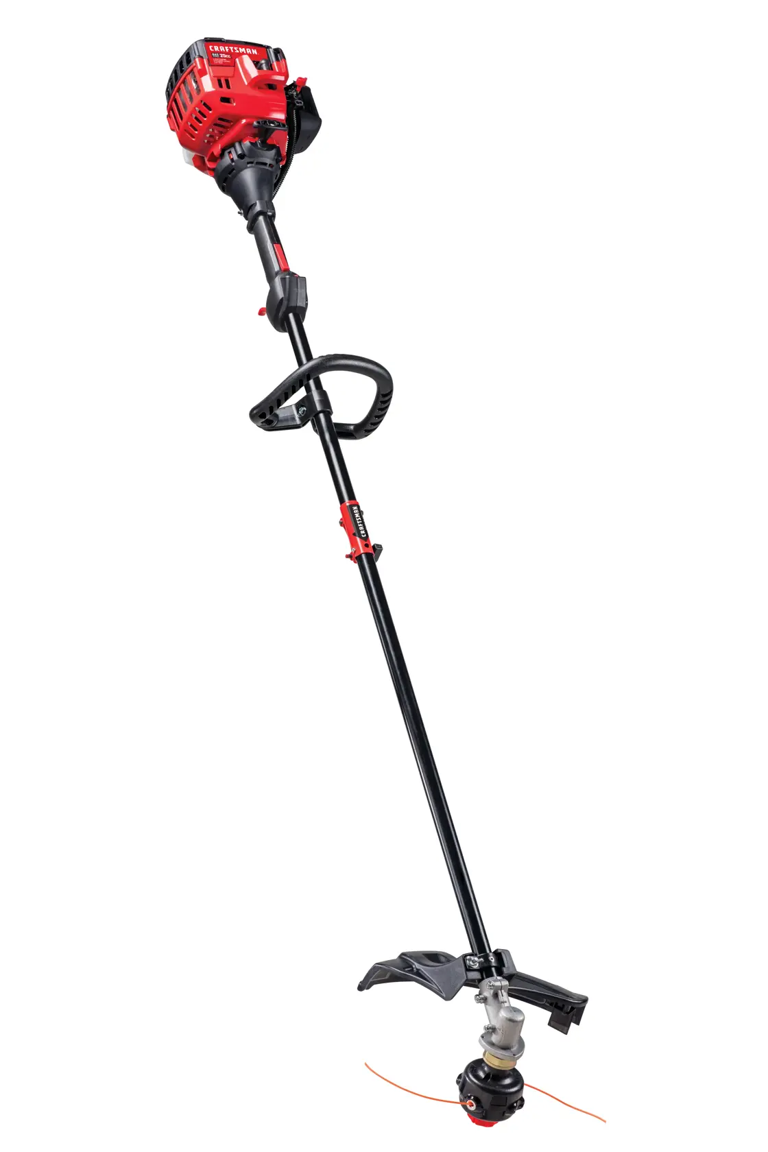 Left profile of 2 Cycle 17 inch straight shaft gas weedwacker trimmer.