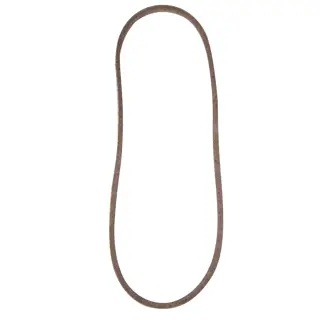 A brown sanding belt, oval-shaped and made of abrasive material, typically used for sanding or grinding surfaces.