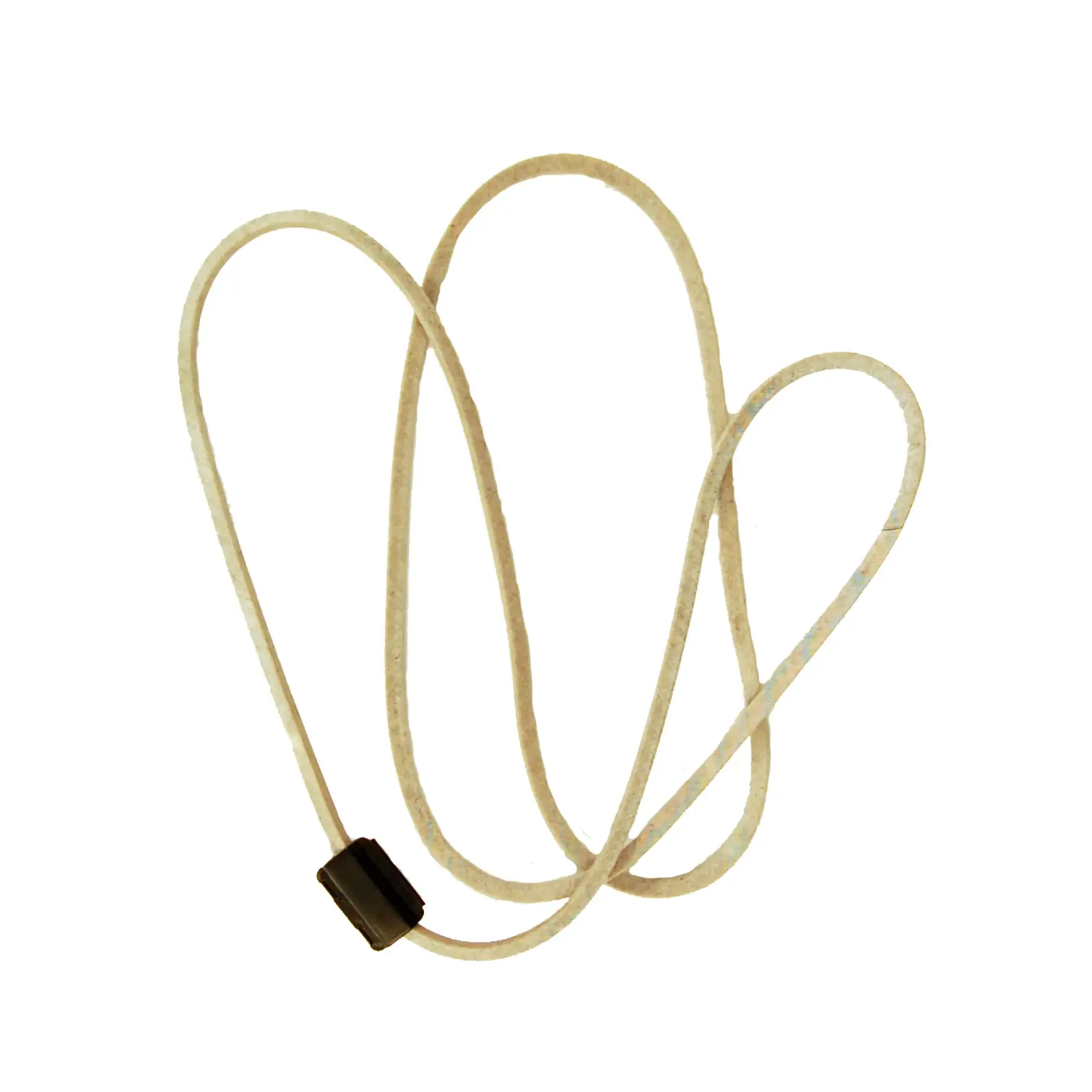 A white camera strap with a small black adjustment slider, used for securing a camera or other photography equipment.