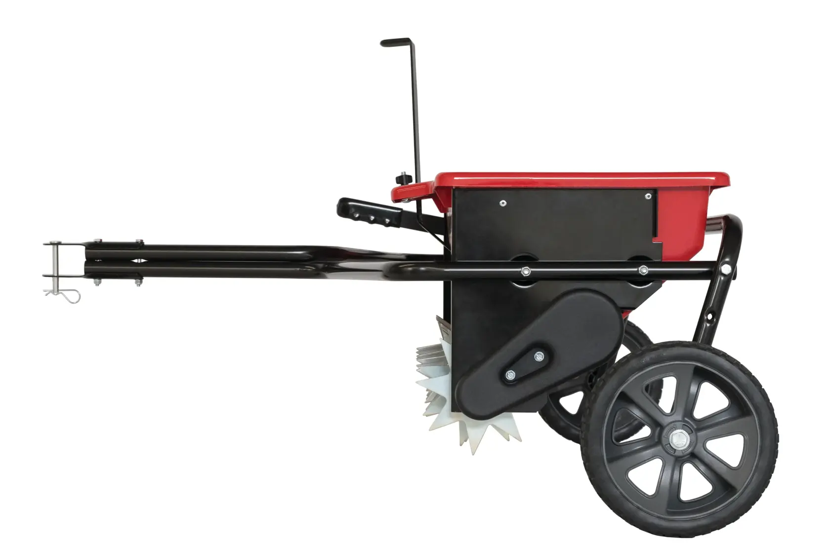 Right profile of 100 pounds aerator drop spreader combo.