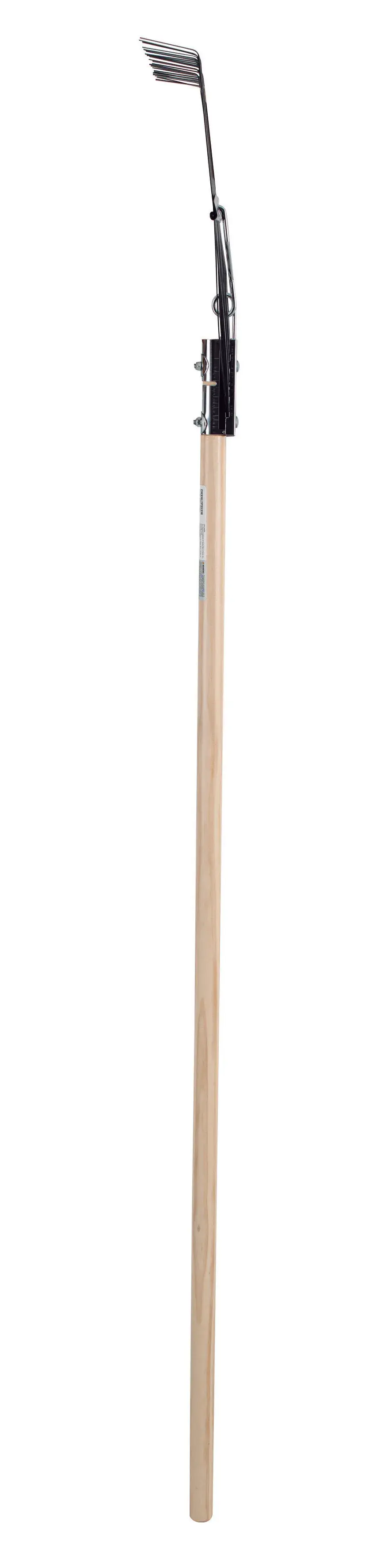 Long Handle 24 Tine Flexible Steel Leaf and Lawn Rake with wood handle, right-facing