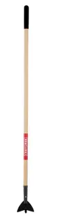 Long Handle Triangle Shaped Steel Seed Planting Hoe with wood handle and cushion grip, front-facing
