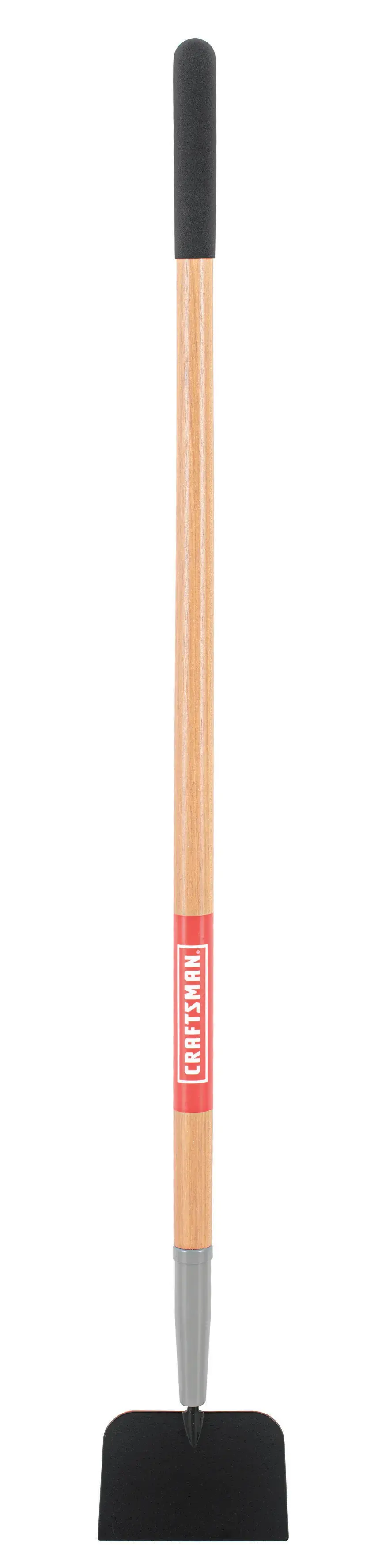 Long Handle Forged Steel Scraper with wood handle and cushion grip, rear-facing