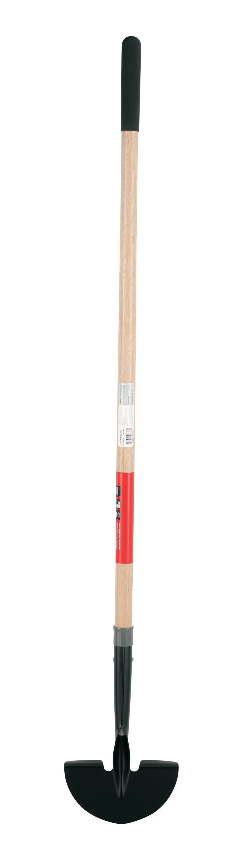 Long Handle Half Moon Shaped Steel Landscape Bed Edger with wood handle and cushion grip, rear-facing