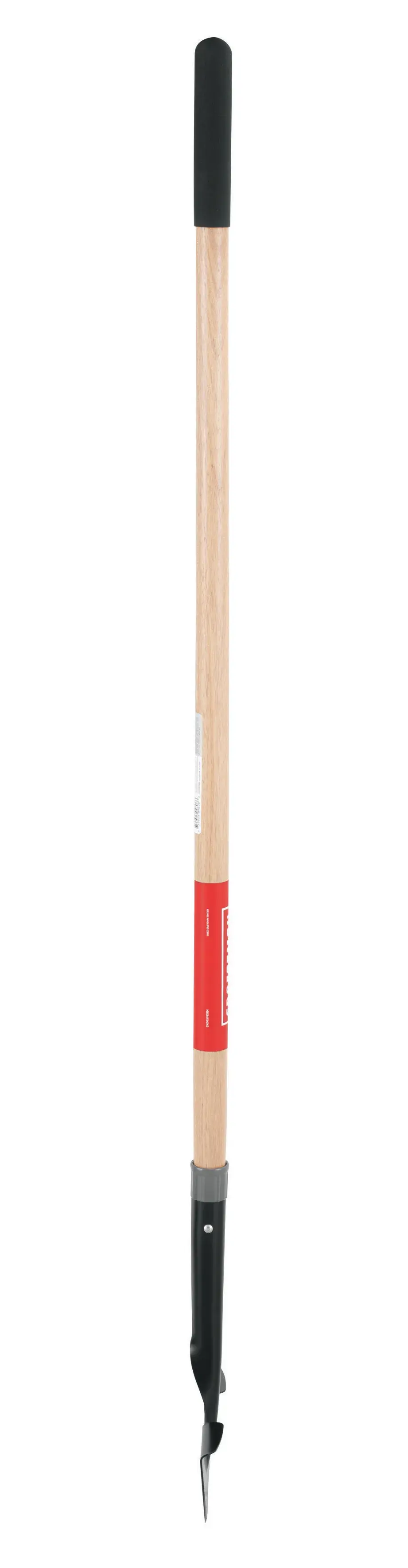 Long Handle Half Moon Shaped Steel Landscape Bed Edger with wood handle and cushion grip, left-facing