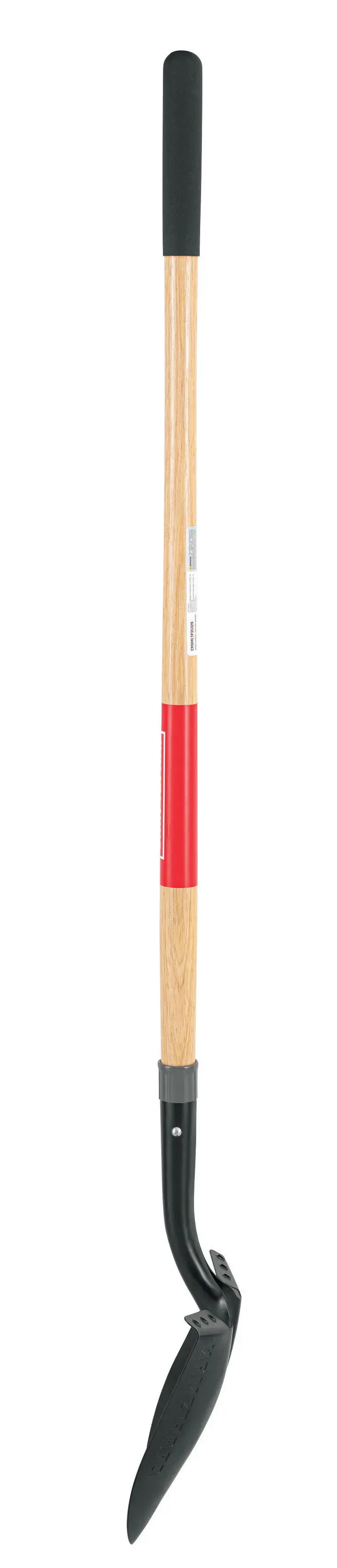 Long Handle Cleated Step Digging Shovel with wood handle and cushion grip, left-facing