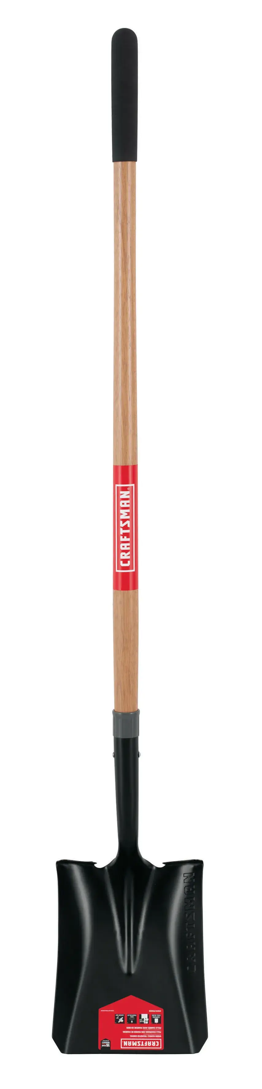 Long handle Cleated Step Transfer Shovel with wood handle and cushion grip, front-facing