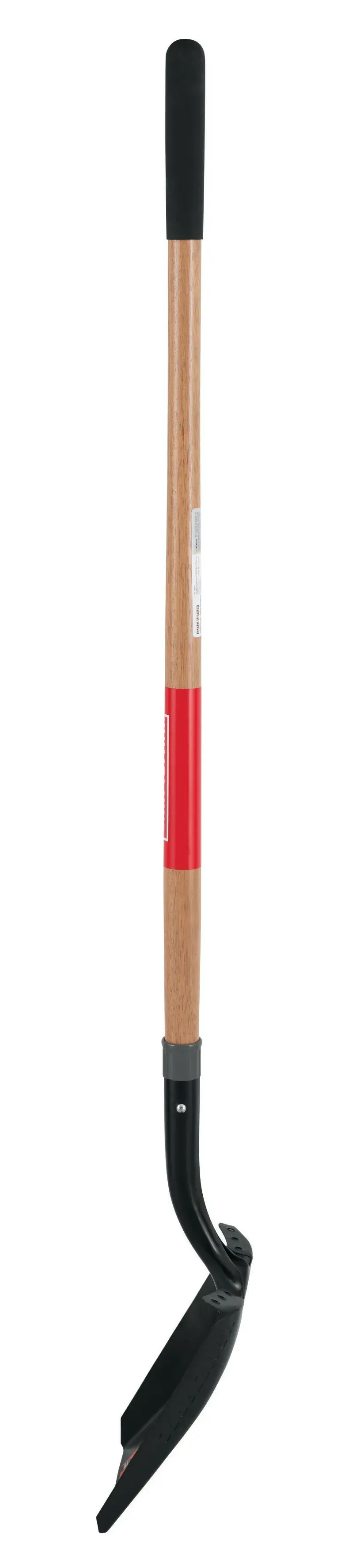 Long handle Cleated Step Transfer Shovel with wood handle and cushion grip, left-facing